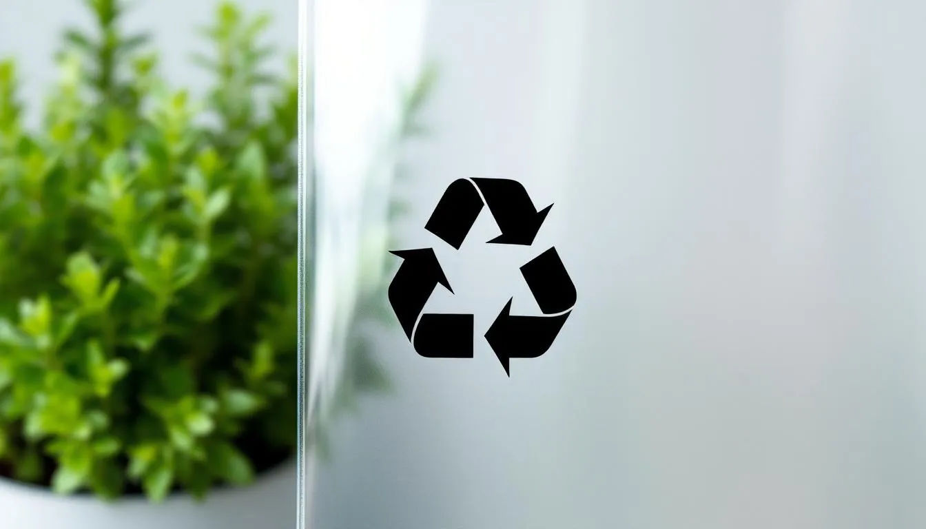 Certified Sustainable Production Processes The image shows a recycling symbol on transparent OPP film, surrounded by green plants in the background. The film symbolizes environmentally friendly packaging solutions and highlights the transparency and quality of polypropylene.