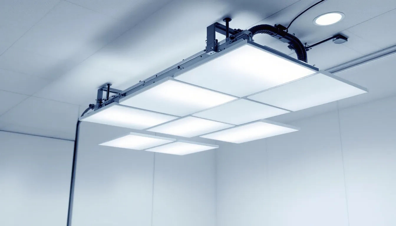 modernes LED-Beleuchtungssystem mit PET-Folie Lumirror Das Bild zeigt ein modernes LED-Beleuchtungssystem, das mit reflektierenden weißen Lumirror Polyesterfolien ausgestattet ist, um die Lichtverteilung zu optimieren. Die Folien sind aus hochwertigem Material gefertigt und bieten eine Vielzahl von Anwendungen in unterschiedlichen Branchen.