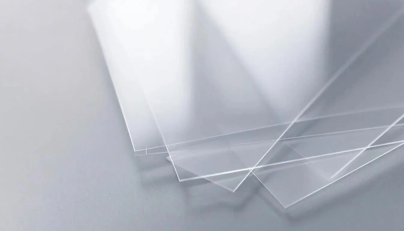 Auf dem Bild sind verschiedene transparente OPP Folien in unterschiedlichen Stärken übereinander gestapelt. Die Folien zeigen die typische glatte Oberfläche und Transparenz des Materials, das häufig in der Verpackungsindustrie für Lebensmittel und andere Produkte verwendet wird.