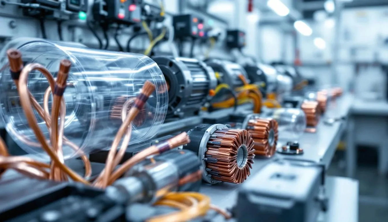 electrical-components-PET-film-insulation The image shows various electrical components and motors, demonstrating the application possibilities of PET film insulation. The properties of the polyester film for nut and phase insulation are particularly emphasized. The scene underlines the versatility and durability of Hostaphan film in protecting sensitive parts from moisture and heat.