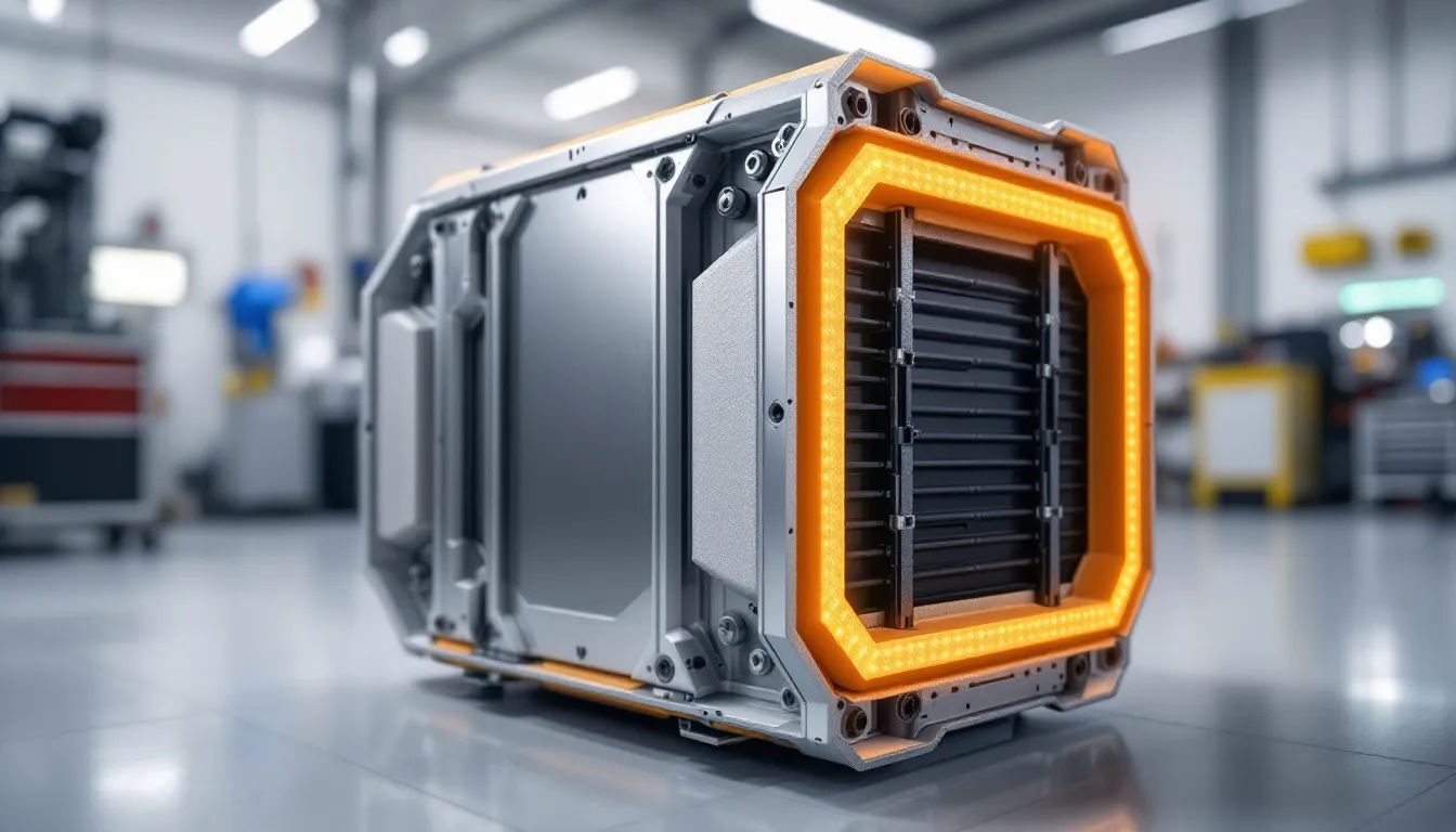 Branchen und Anwendungen für Teonex® Folien Das Bild zeigt ein Elektrofahrzeug-Batteriepack, das mit hochwertigen Isolationsmaterialien ausgestattet ist, darunter Teonex Folie und PET Folien. Die Batterie ist sorgfältig montiert und betont die Bedeutung von sicherer Verbindungstechnologie und optimaler Leistung in der Industrie.